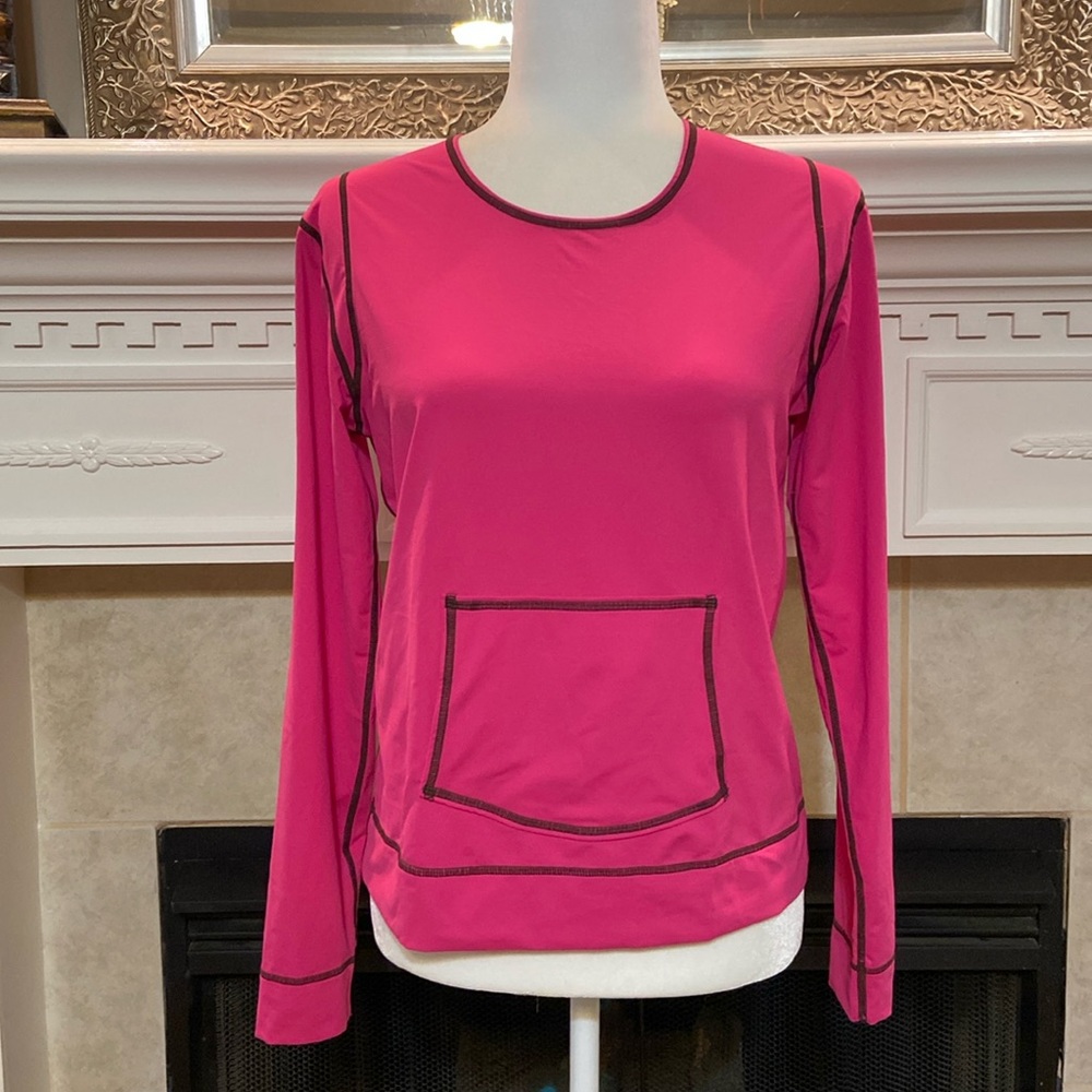 Athleta Summer Shade Tee Long Sleeve Hot Pink  with Kangaroo Pocket